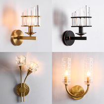 Full Copper Crystal Wall Lamp Light Lavish Living Room Background Wall Bedroom Bedside Lamp E14G9 Bulb Tricolour LED Can 110V