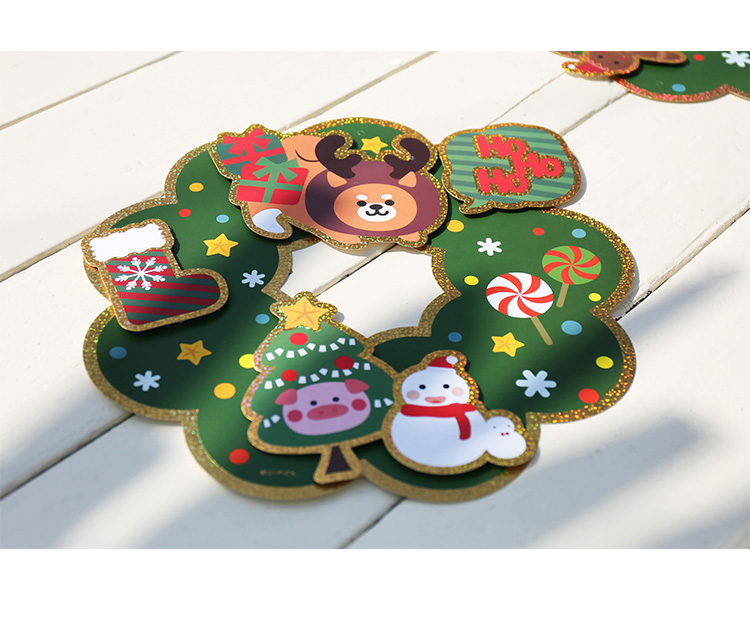 u-pick原品生活 圣诞立体彩色花环门贴圣诞节装饰品