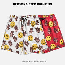 Tide brand bear print quick-drying beach pants mens shorts can go down water park quarter pants fully lined loose swimming trunks