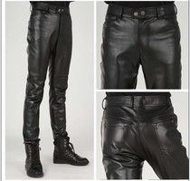 Plus size autumn and winter fashion trend Korean version slim mens leather pants mens trousers tight mens leather pants small feet motorcycle pants