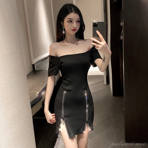 Summer short sleeve square collar waist closing double zipper waist closing sexy show thin buttock dress