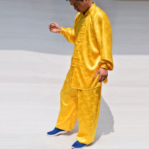 Dad Grandpa morning practice dragon pattern Tai Chi suit Middle-aged golden satin satin performance Chenjiagou martial arts suit