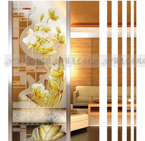 Art glass partition living room screen porch background wall tempered carving frosted Chinese fashion Tulip
