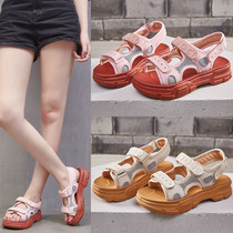 2020 summer new all-match color matching Velcro students thick bottom open toe net red super hot sports sandals female ins tide