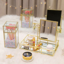 Retro glass desktop storage box bathroom toilet sink finishing tray cosmetics gold cosmetic box
