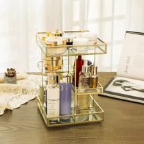Golden glass rotating skin care product storage box desktop dressing table cosmetic box transparent bathroom cosmetics rack