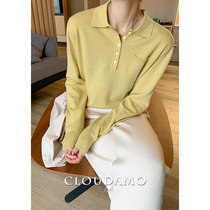 POLO collar long sleeve sweater women wear outside 2021 spring new retro port flavor Joker solid color coat sweater