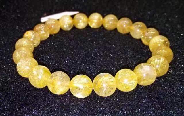 天然水晶精品满发金发晶手链9mm,发丝金黄,棉较多,24克