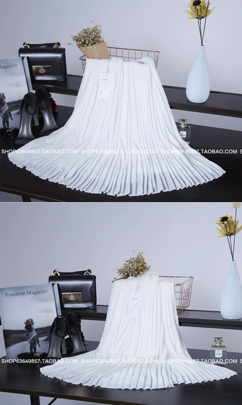 Váy xếp ly voan lưng cao hoàn toàn mới phù hợp với váy dài giữa váy xòe thanh lịch trên bãi biển kỳ nghỉ váy dài - Váy
