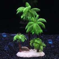New fish tank Utortoise cylinder emulation Water ethnic decoration View Fake Mountain Stone Head Plastic Water Grass Resin Base Coconut Tree