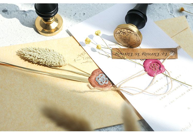 火漆印章装饰干花 麦穗兔尾草请帖信封礼物装饰素材花 火漆印植物