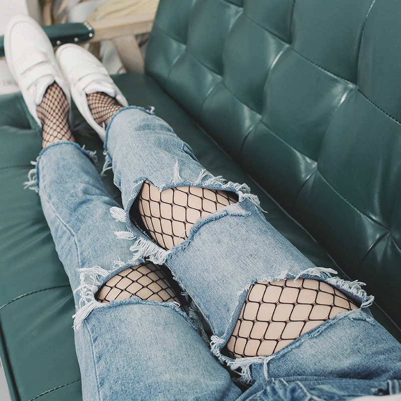 渔网袜夏季韩国欧美长袜丝袜破洞裤鱼网 小网格防勾