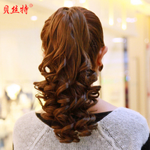 Wig womens long hair fake ponytail hair piece clip style natural tall long curly hair big wave strappy net red braid