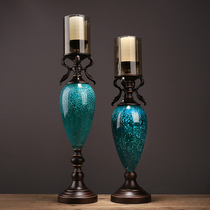 Luxury European-style American model room home soft decoration decoration creative glass living room dining table candlestick decoration