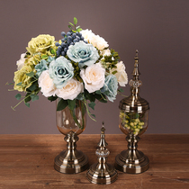 Neoclassical light luxury home furnishings crystal glass vase floral simulation flowers European porch ornaments