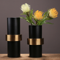 Modern creative light luxury metal vase European-style living room model room desktop home soft decoration flower arrangement flower decoration