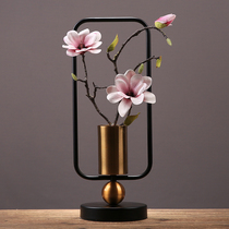 European gold metal vase living room dried flower ornaments Nordic light luxury dining table flower arrangement flower decoration glass flower Ware