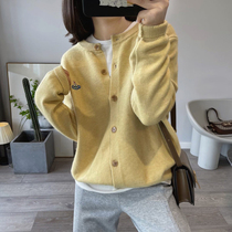 Autumn new product embroidered planet round neck long-sleeved loose sweater coat womens Korean style single-breasted soft waxy knitted cardigan