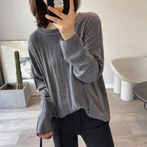 Autumn new solid color loose drape lazy bat sleeve knitted sweater top womens pit strip hollow pullover thin sweater