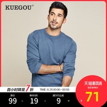 Kuegou mens sweater Mens round neck pullover solid color bottoming sweater mens sweater trend line shirt 8922