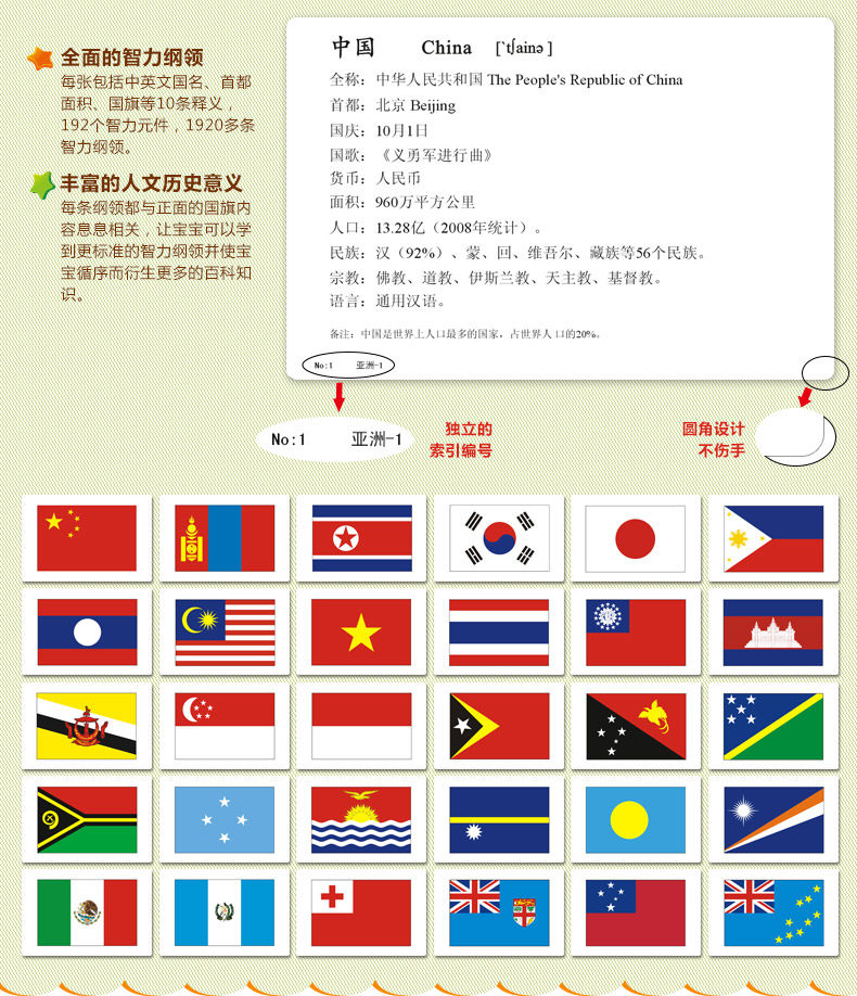 智乐杜曼闪卡国旗卡 百科训练卡带智力纲领早教闪卡 宝宝认知卡