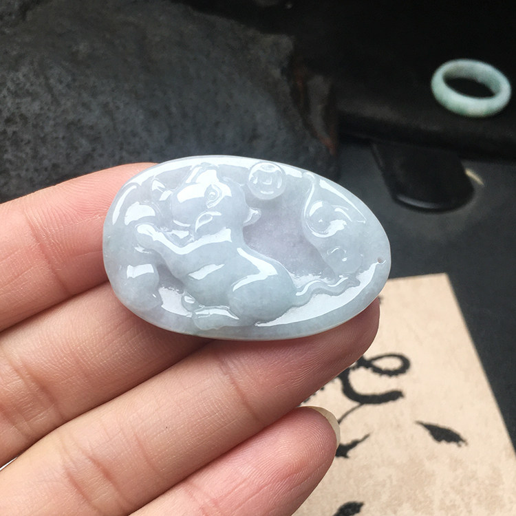 老坑a货冰糯种天然生肖猪玉牌挂坠正品冰糯种玉猪挂坠送证书包邮
