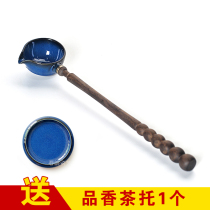 Sub-tea spoon Kiln Glazed and delicate Japanese style wood long handle spoon cooking tea ware Ceramic Bath Buddha water-scoop Chen Qian Qian The same