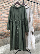 Japanese single late summer and early autumn thin section hooded long windbreaker loose waist section original single foreign trade