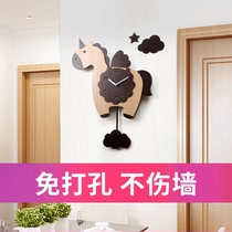 Unicorn creative living room wall clock non-punching home childrens room boy bedroom cartoon clock mute clock