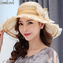 Silk hat Womens spring and summer elegant visor Versatile sunscreen sun hat Lady fashion hat Travel beach hat