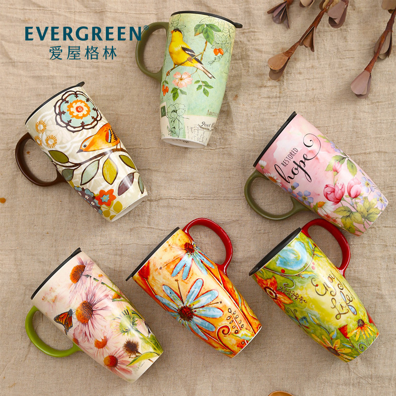 Evergreen 爱屋格林 创意带盖马克杯500ml