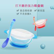 Baby Bowl Soft Head Spoon Baby Sucker Bowl temperature Temperature Spoon Suit Newborn Child Training Assisted Food Bowl Anti-Fall Cutlery
