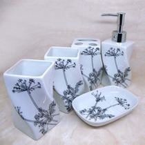 Ceramic hand sanitizer bottle bathroom set printing perfume shower gel lotion bottle soap dish 5-piece set