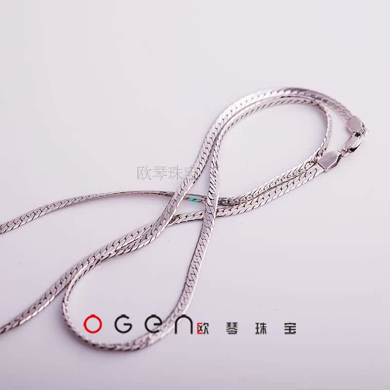 pt950铂金白金扁蛇骨锁骨精品鱼钩扣男女款刀片项链现货欧琴珠宝