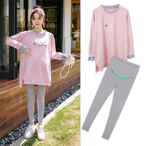 Maternity new suit Western style autumn loose embroidered T-shirt top Belly leggings Early autumn two-piece set