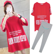 Maternity clothes 2020 net red suit loose middle sleeve T-shirt belly leggings summer new foreign style two-piece set tide
