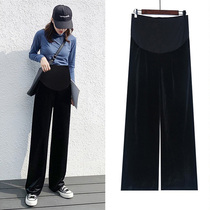 2021 maternity pants autumn new support belly pants fashion loose straight-through mopping trousers gold velvet wide-leg pants tide