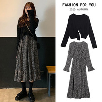 Pregnancy Woman Dress 2021 New Autumn Winter Herben Windbreak Flowers Dress Sweaters Fur Coats Two Suits of Tidal Winter Fried Street