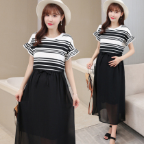 Maternity dress 2020 summer new medium-length dress slim nursing long dress tide mother elegant chiffon temperament skirt