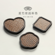 Bamboo tea ceremony coaster Cup heat insulation creative tea cup solid wood tea set small Japanese kung fu tea cup mat saucer
