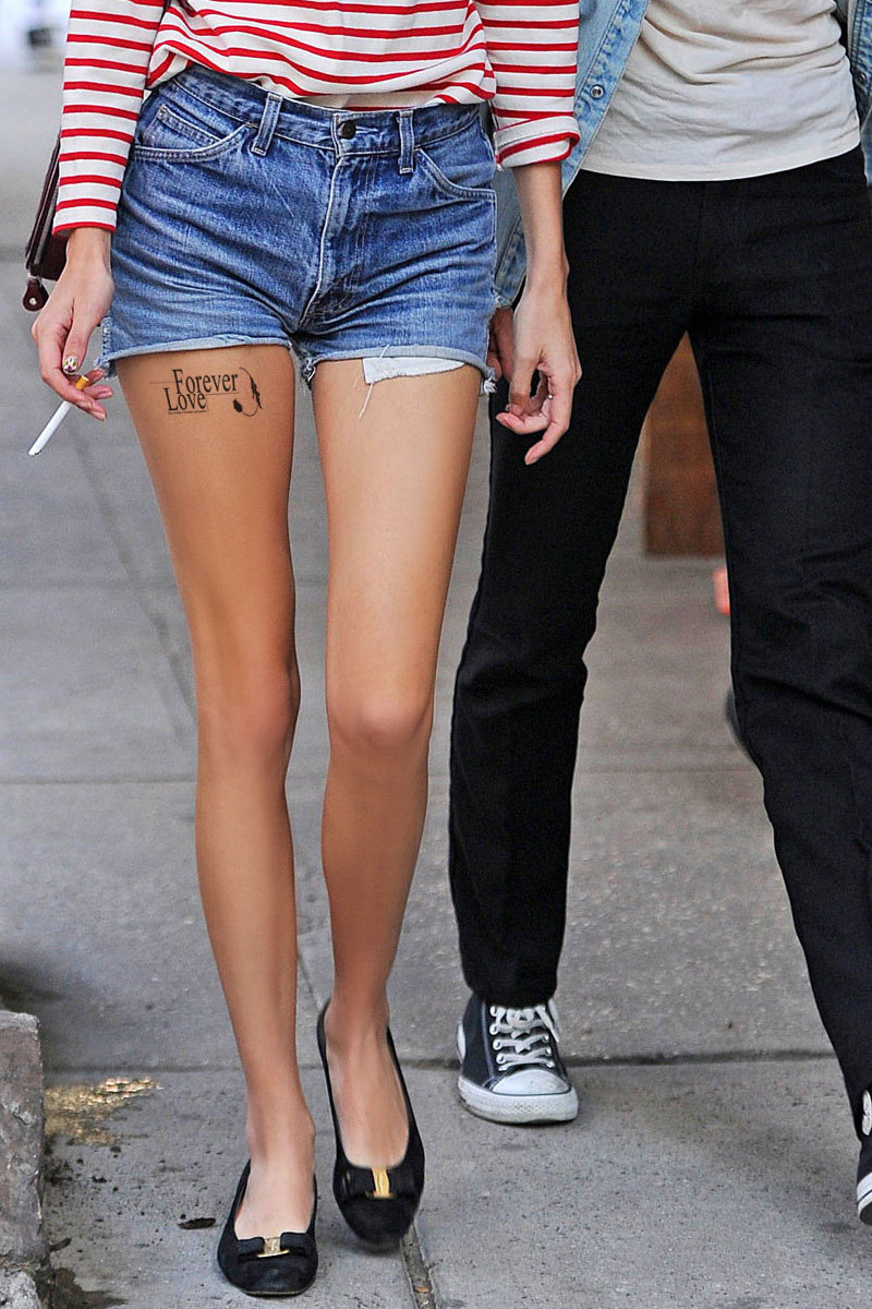 英文字母组合印花假纹身丝袜 超薄连裤袜 肉袜