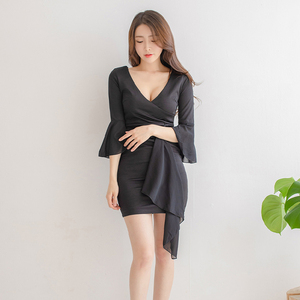 Spot autumn 2020 new sexy celebrity night club low cut V-neck mesh stitching dress short dress dress