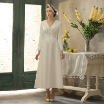 Special French soft satin long simple vintage bride out of the gauze tour photo engagement retro dress dress dress