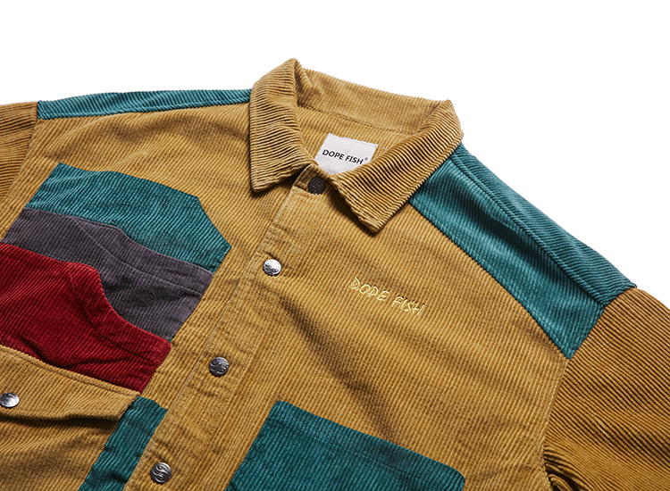 p135 dope fish灯芯绒拼接外套男