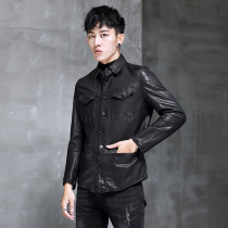  Mens leather clothing 2020 new slim-fitting handsome leather jacket mens sheepskin shirt collar short youth motorcycle clothing