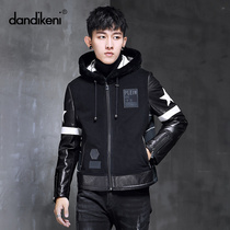  2020 new winter sheepskin wool one-piece mens short hooded sheepskin youth jacket leather down jacket jacket trend