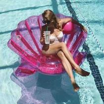 Water inflatable shell floating row Purple pink fan-shaped shell Rose gold shell floating row floating bed with small ball