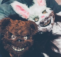 Douyin with bloody plush rabbit mask bear adult party cos Halloween cute animal headgear