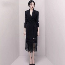 chic black socialite thin long sleeve lace mesh dress dress celebrity temperament annual dress dress dress