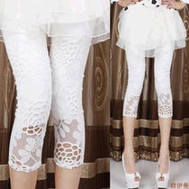 2021 Slim Slim Small Feet Lace Leggings Outside Wear Capri pants Joker Plus Size Stretch 7-point Pencil Pants